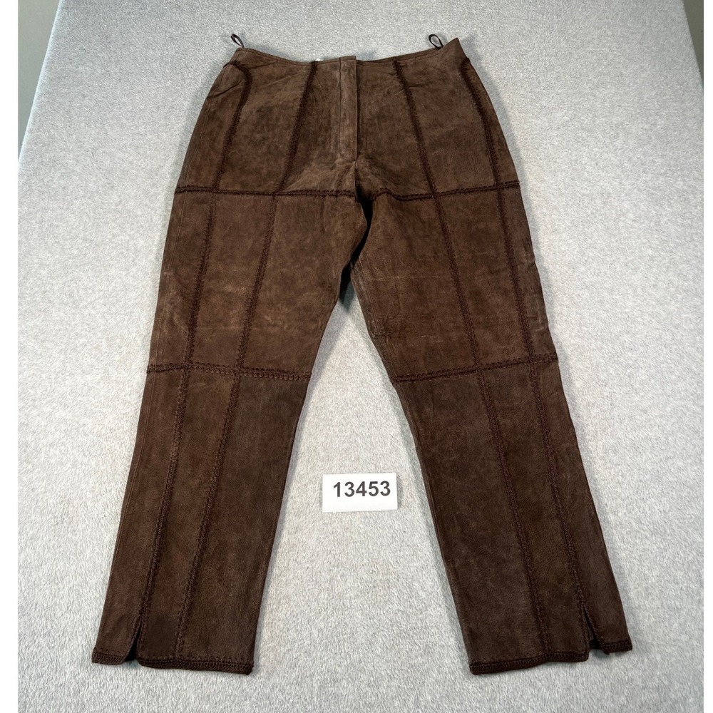 S.M.H. Leather Patchwork Pants Women 16 Brown Vintage Whipstitch Trousers